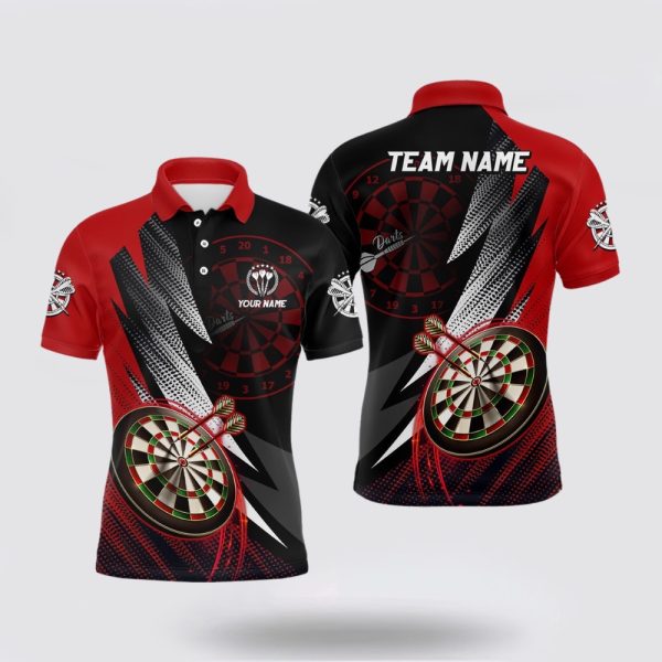 Darts Polo Shirt, Personalized Red Black Mens Darts Polo Shirt, Darts Polo Shirt Design