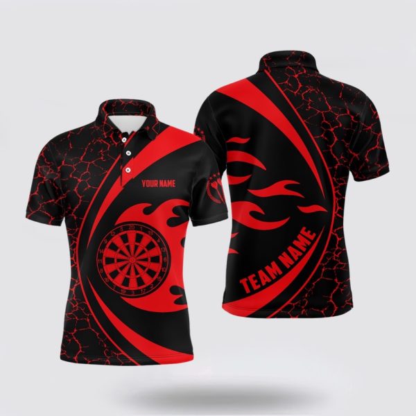 Darts Polo Shirt, Personalized Red Fire Flame Darts Men Polo Shirt Darts Shirt, Darts Polo Shirt Design