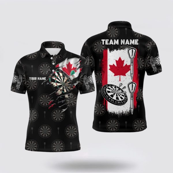 Darts Polo Shirt, Personalized Retro Canada Flag Mens Darts Polo Shirt Custom Shirt, Darts Polo Shirt Design