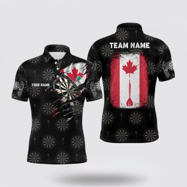 Darts Polo Shirt, Personalized Retro Canada Flag Mens Darts Polo Shirt, Darts Polo Shirt Design