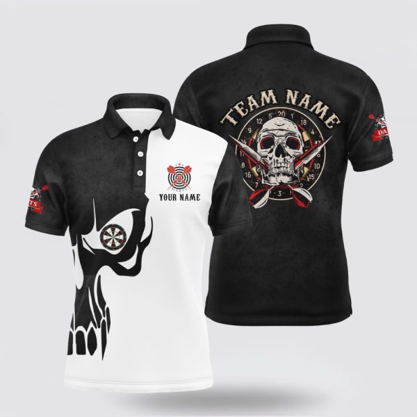 Darts Polo Shirt, Personalized Skull Darts Men Polo Shirt Custom Darts Shirt, Darts Polo Shirt Design