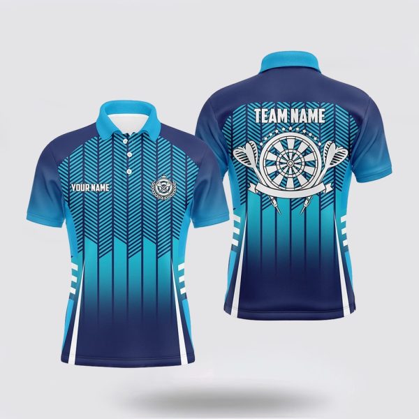 Darts Polo Shirt, Personalized Sport Style Blue Gradient Mens Darts Polo Shirt Cool, Darts Polo Shirt Design