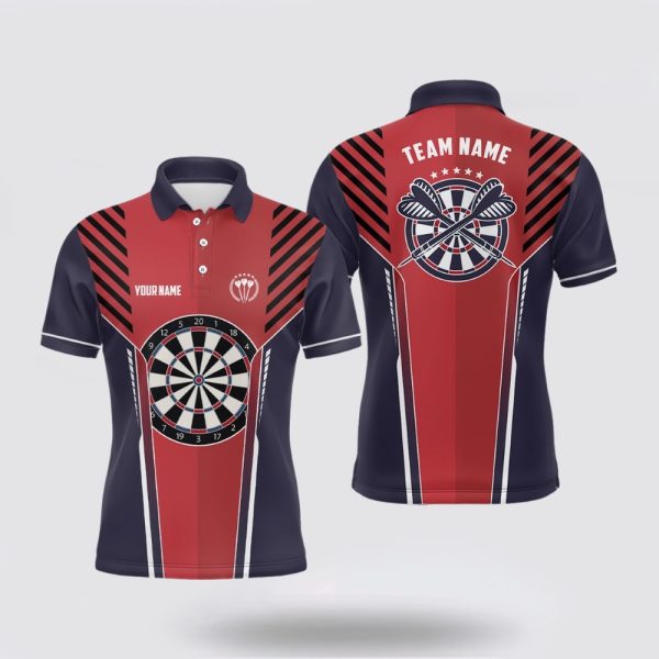 Darts Polo Shirt, Personalized Strike Red Navy Sports Style Mens Darts Polo Shirt Cool, Darts Polo Shirt Design