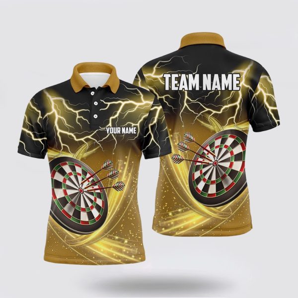 Darts Polo Shirt, Personalized Thunder Lightning Yellow Men Darts Polo Shirt, Darts Polo Shirt Design