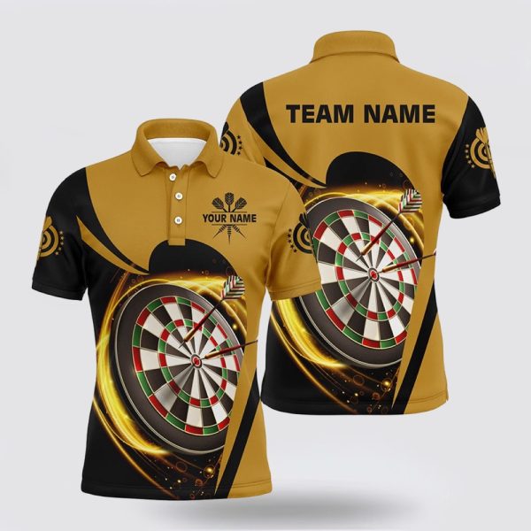 Darts Polo Shirt, Personalized Yellow Black Light Cool Mens Darts Polo Shirt Custom, Darts Polo Shirt Design