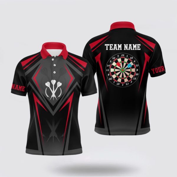 Darts Polo Shirt, Red Black Sporty Personalized Darts Polo Shirt Custom Men Darts Shirt, Darts Polo Shirt Design