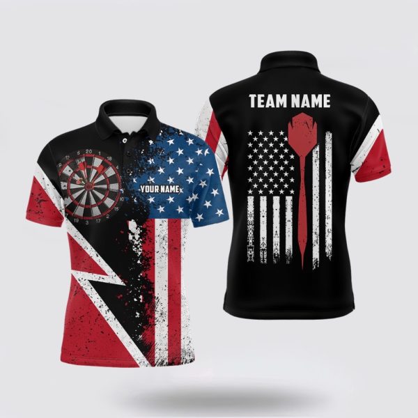 Darts Polo Shirt, Retro American Flag Men Darts Polo Shirt Custom Patriotic Darts Shirt, Darts Polo Shirt Design