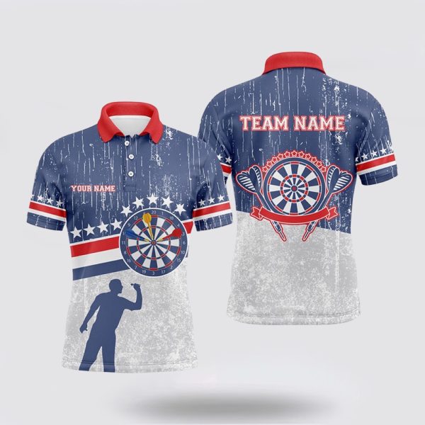 Darts Polo Shirt, Retro American Flag Mens Darts Polo Shirt Blue, Darts Polo Shirt Design
