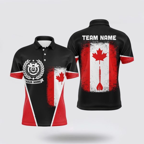 Darts Polo Shirt, Retro Canada Flag Men Darts Polo Shirt Custom Patriotic Darts Shirt, Darts Polo Shirt Design