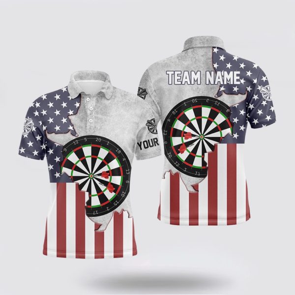 Darts Polo Shirt, Ripped American Flag Mens Darts Polo Shirt Custom Patriotic Darts Shirt, Darts Polo Shirt Design