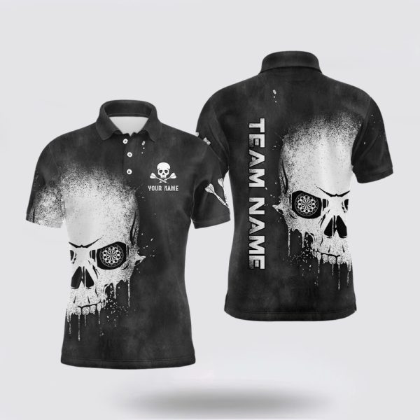 Darts Polo Shirt, Smoke Skull Black White Mens Darts Polo Shirt, Darts Polo Shirt Design