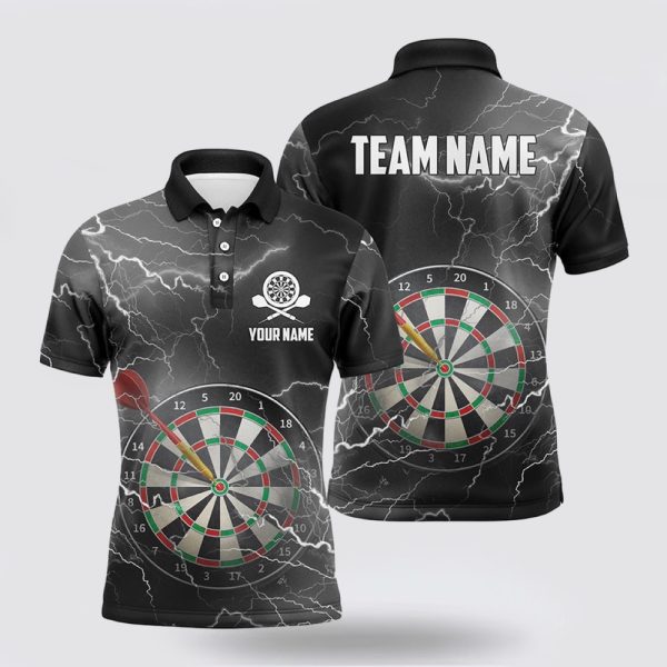 Darts Polo Shirt, Thunder Lightning Black Grey Mens Darts Polo Shirt Custom Darts Shirt, Darts Polo Shirt Design