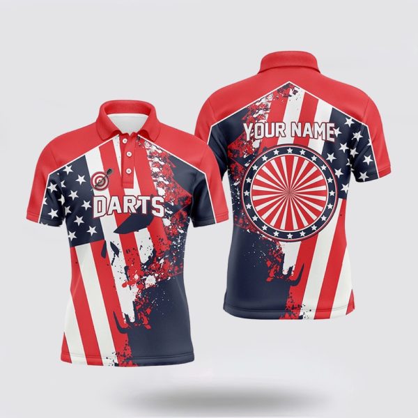 Darts Polo Shirt, Water Color American Flag Patriotic Darts Polo Shirt, Darts Polo Shirt Design