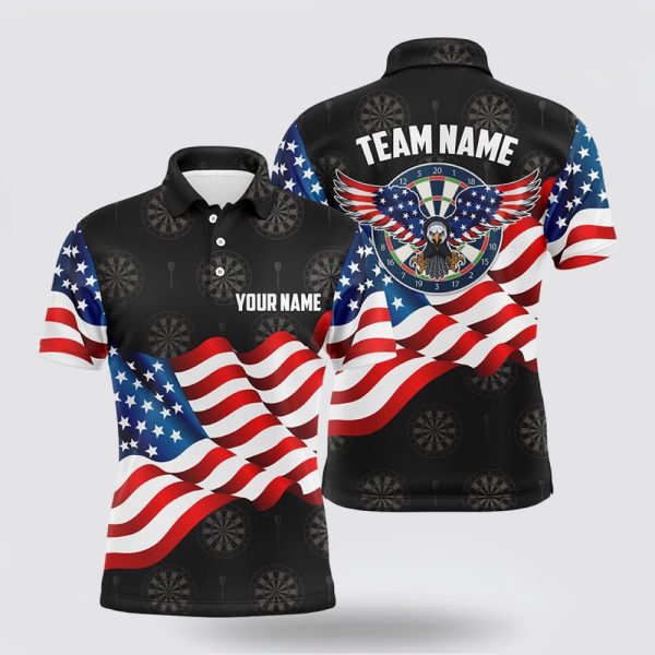 Darts Polo Shirt, Waving American Flag Mens Darts Polo Shirt, Darts Polo Shirt Design