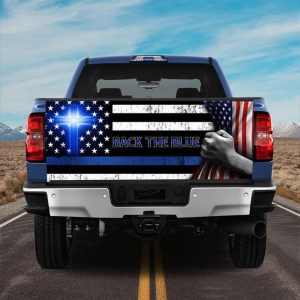 Jesus Tailgate Wrap, Back The Blue Christian Cross Truck Tailgate Decal Sticker Wrap Family Gift Tailgate Wrap