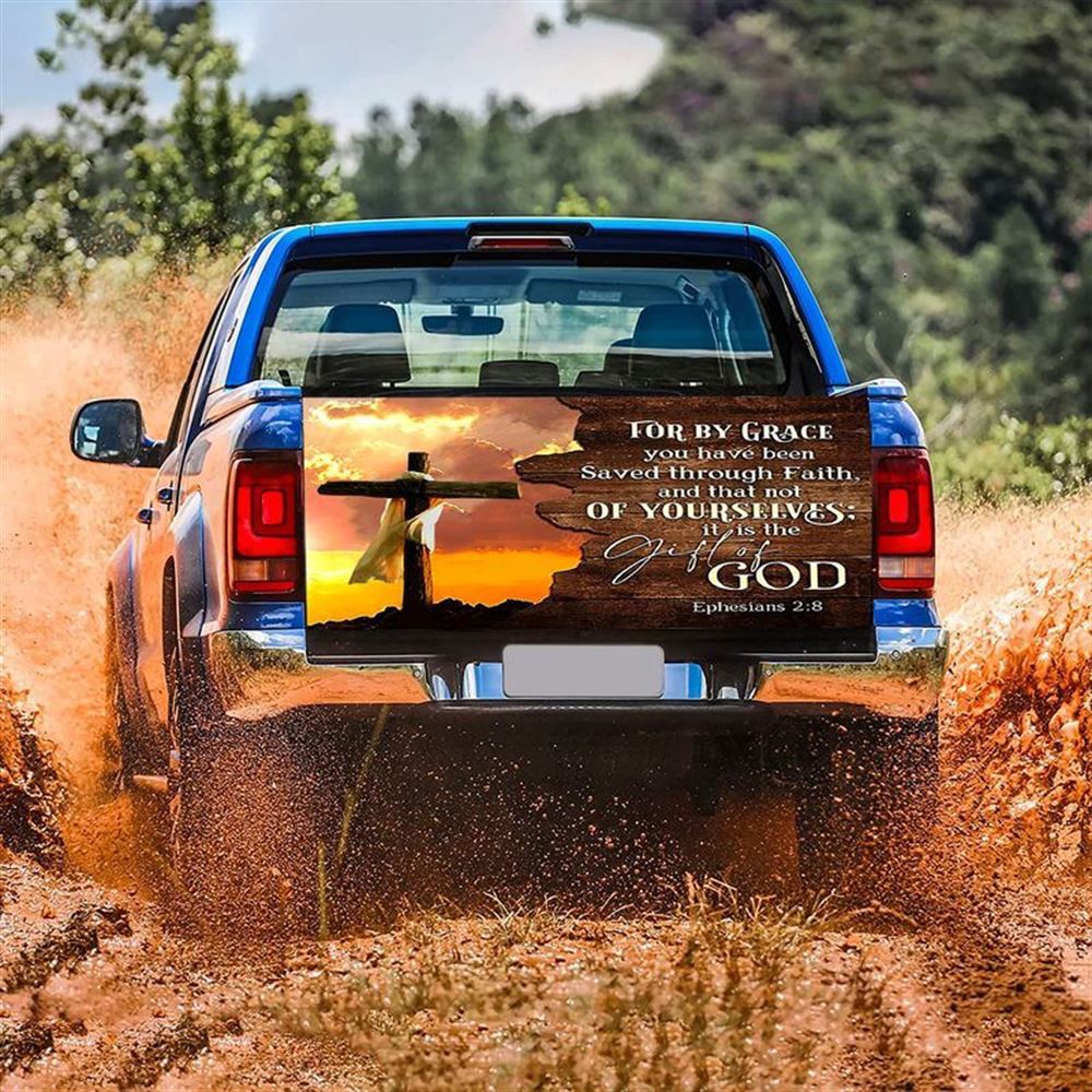 Jesus Tailgate Wrap, Cross Holy Bible For By Grace Of God Truck Tailgate Wrap Car Accessories Tailgate Wrap
