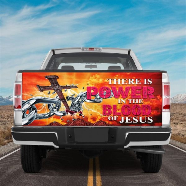 Jesus Tailgate Wrap, Cross Nail Chain Truck Tailgate Wrap Decal There Is Power In The Blood Of Jesus Vinyl Decal
