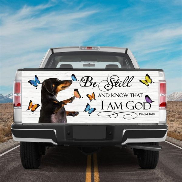 Jesus Tailgate Wrap, Dachshund With Butterflies Truck Tailgate Wrap Playful Dog Tailgate Mural For Christian Dog Mom Dad Tailgate Wrap