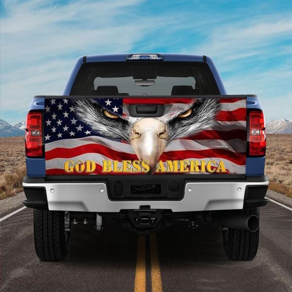 Jesus Tailgate Wrap, Egle God Bless America Truck Tailgate Wrap Patriotic Day Independence Day Gift Tailgate Wrap