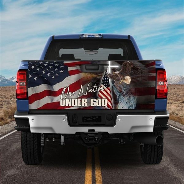 Jesus Tailgate Wrap, God America Truck Tailgate Flying American Flag One Nation Under God Tailgate Wrap