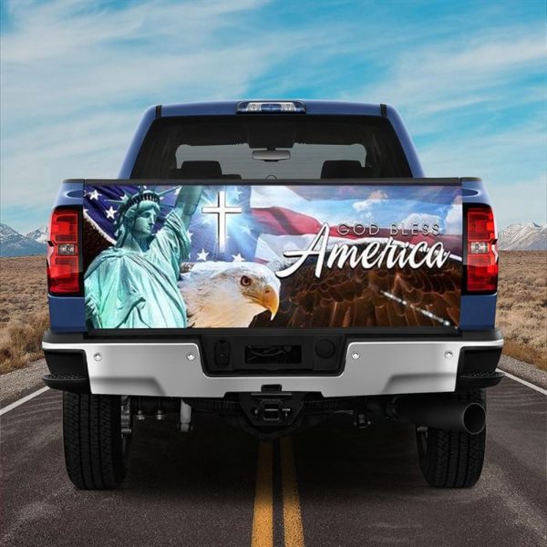 Jesus Tailgate Wrap, God Bless America Eagl3 Truck Tailgate Decal Liberty Status One Nation Under God Tailgate Wrap