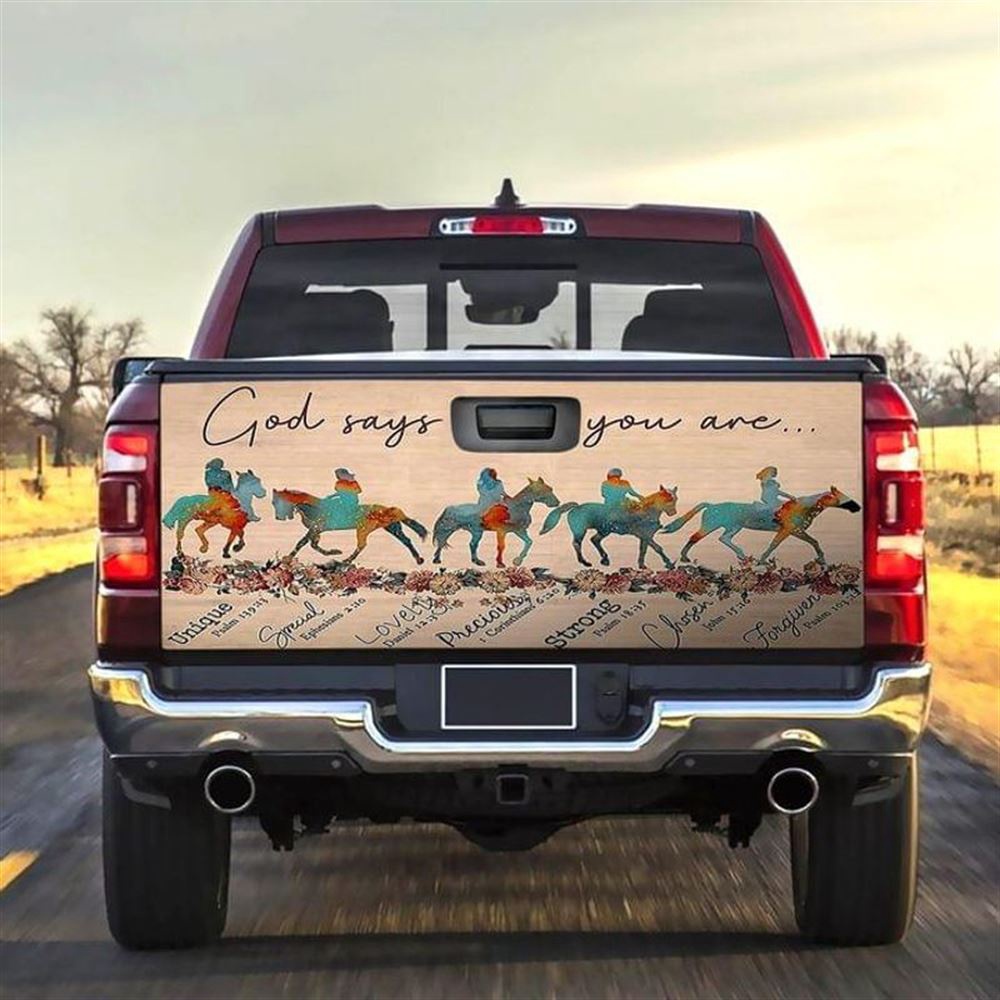 Jesus Tailgate Wrap, God Says You Are Running Horses On The Way Truck Taligate Farmer Style Tailgate Wrap