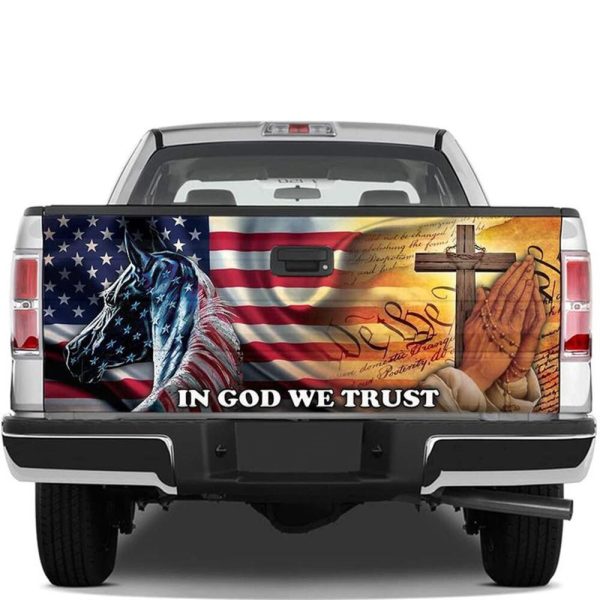 Jesus Tailgate Wrap, In God We Trust Patriotic Horse Truck Tailgate Wrap Jesus Christian Car Decor Tailgate Wrap