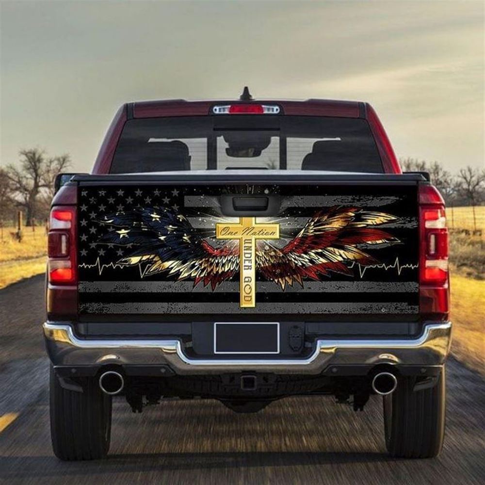 Jesus Tailgate Wrap, One Nation Under God Truck Tailgate Decal Golden Christian Gift Idea Tailgate Wrap
