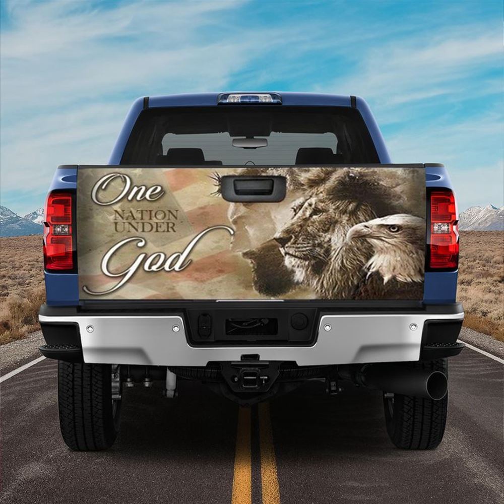 Jesus Tailgate Wrap, One Nation Under God Truck Taligate Decal Independence Day Father Day Gift Tailgate Wrap