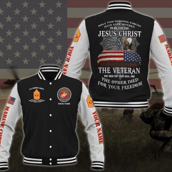 Veteran Jacket, US Marine Corps Veteran Military Logo Baseball Jacket Custom Name And Rank