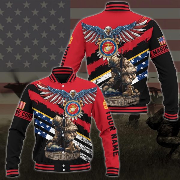 Veteran Jacket, Us Marine Corps American Eagle Flag Military Ranks Veteran Ranks Custom Baseball Jacket
