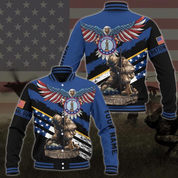 Veteran Jacket, Us National Guard American Eagle Flag Military Ranks Veteran Ranks Custom Baseball Jacket and Jogger
