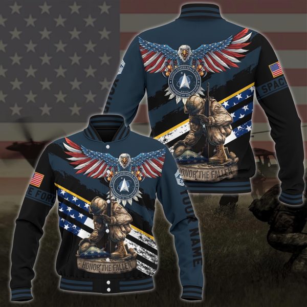 Veteran Jacket, Us Space Force American Eagle Flag Military Ranks Veteran Ranks Custom Baseball Jacket