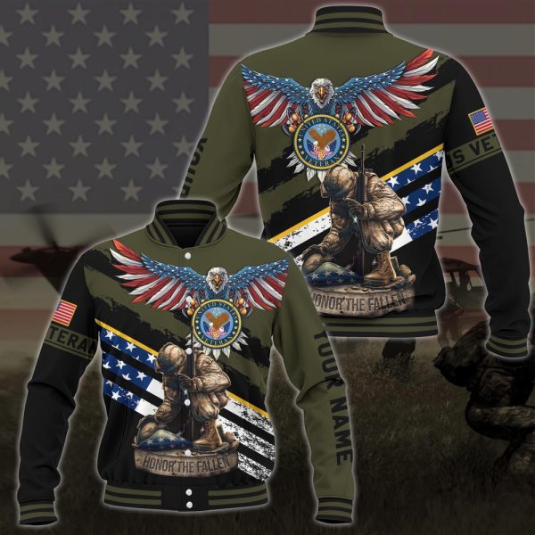 Veteran Jacket, Us Veteran American Eagle Flag Military Ranks Veteran Ranks Custom Baseball Jacket and Jogger