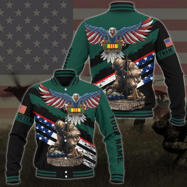 Veteran Jacket, Vietnam Veteran American Eagle Flag Military Ranks Veteran Ranks Custom Baseball Jacket and Jogger