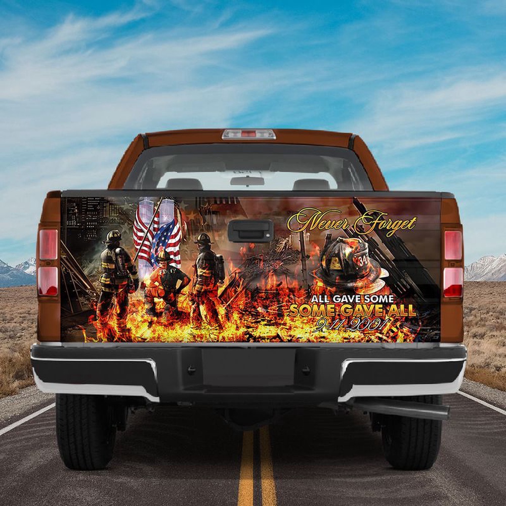 Veteran Tailgate Wrap, American Patriot Firefighter Never Forget 911 Tailgate Vinyl Graphic Wrap Tailgate Decals