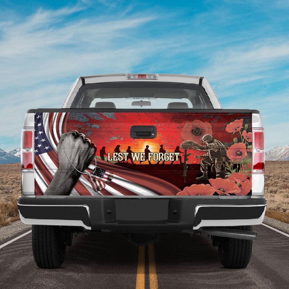 Veteran Tailgate Wrap, American Veteran Poppy Tailgate Wrap Us Soldiers Memorial Day Decoration Grandpa Daddy Gift Idea