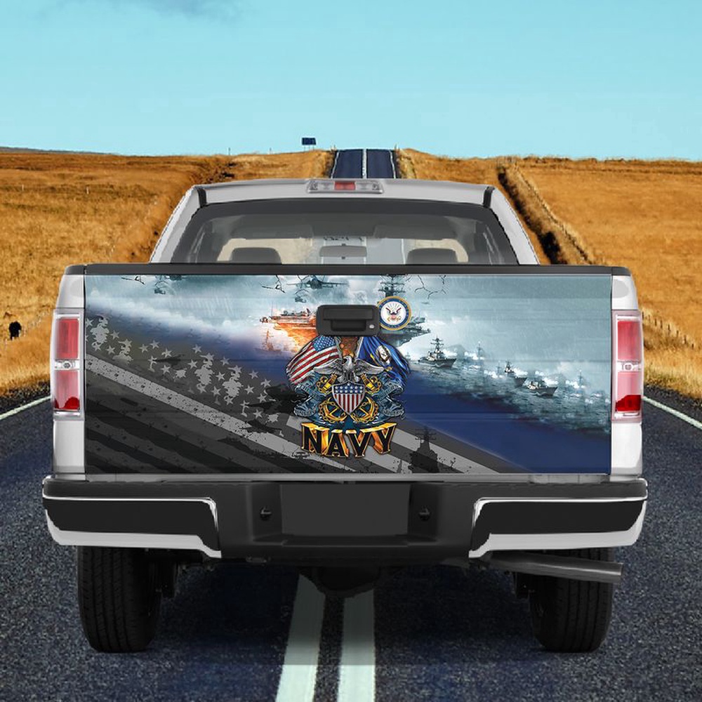 Veteran Tailgate Wrap, Navy Symbol America Flag And Navy Flag  Us Navy Vetern Sticker Decor Car