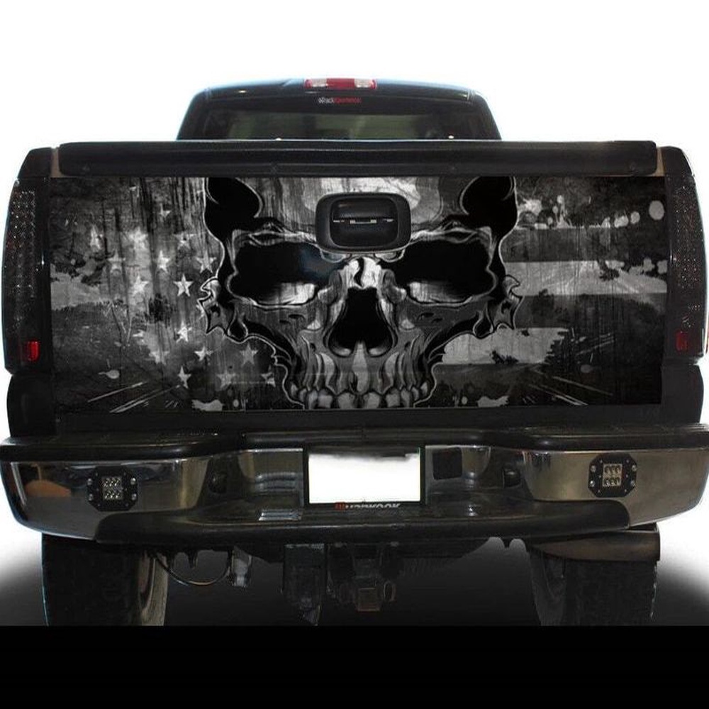 Veteran Tailgate Wrap, Skull Military American Flag Tailgate Wrap Decal Us Veteran Skull Camouflage Truck Decor