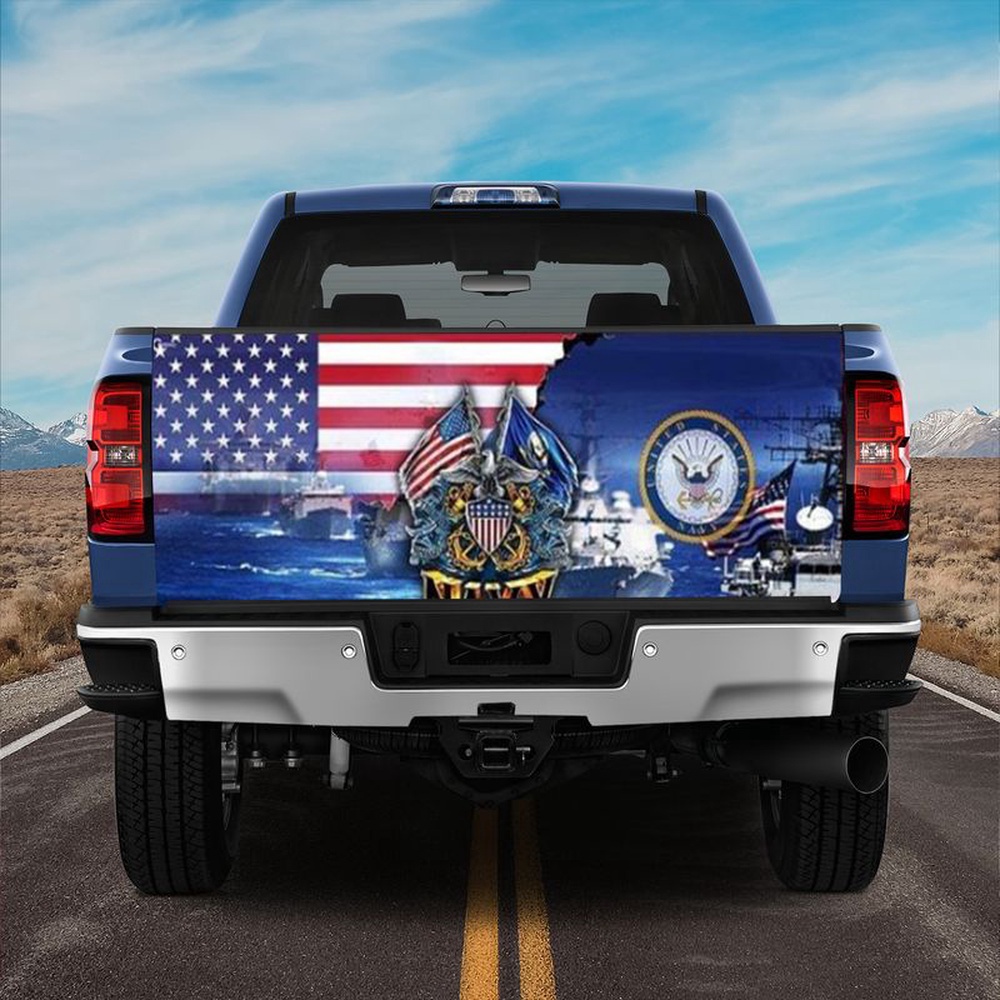 Veteran Tailgate Wrap, United States Navy Truck Tailgate Decal Navy Marine Life Memorial Flag