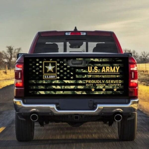 Veteran Tailgate Wrap, Us Army Combat Vetern Truck Tailgate Decal Proudly Served People