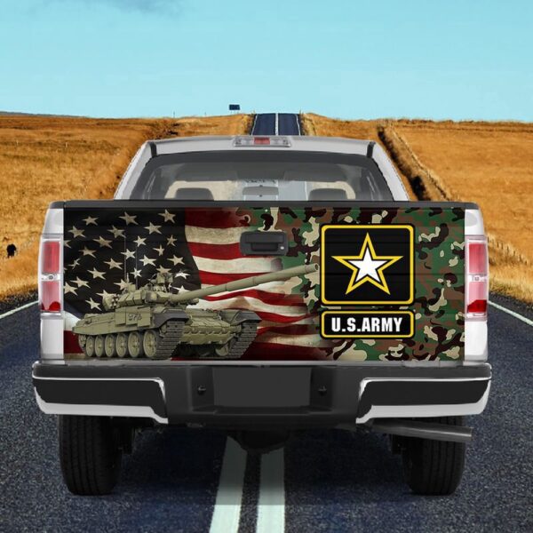 Veteran Tailgate Wrap, Us Tank American Flag Camo Pattern Tailgate Wrap Waterproof Tailgate Sticker Decal