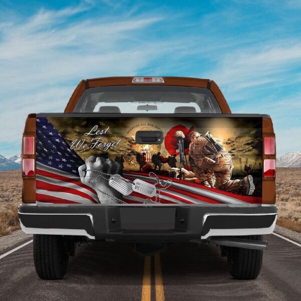 Veteran Tailgate Wrap, Us Veteran Lest We Forget Truck Tailgate Wraps Vinyl Decal Patriot Day Car Decorations