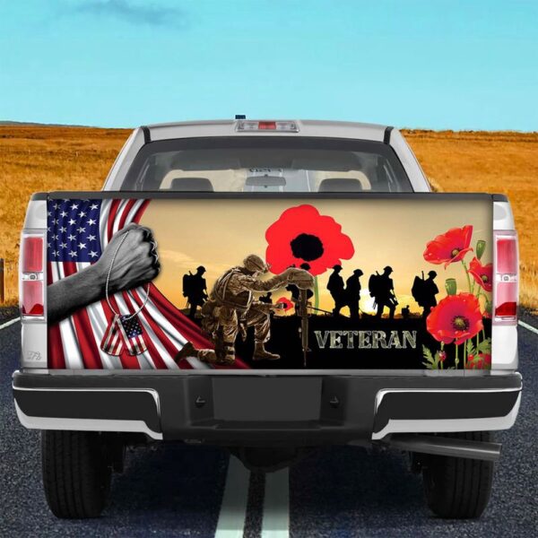 Veteran Tailgate Wrap, Us Veteran Poppy Flower Tailgate Wrap Decal American Remembrance Day Truck Tailgate Decal Veteran