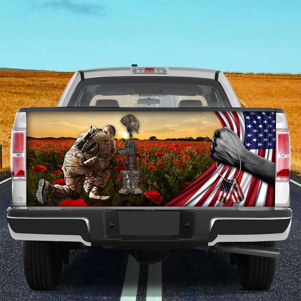 Veteran Tailgate Wrap, Veteran Kneel Truck Tailgate Wrap Veteran Poppy Field Tailgate Decal Rememberance Day Never Forget