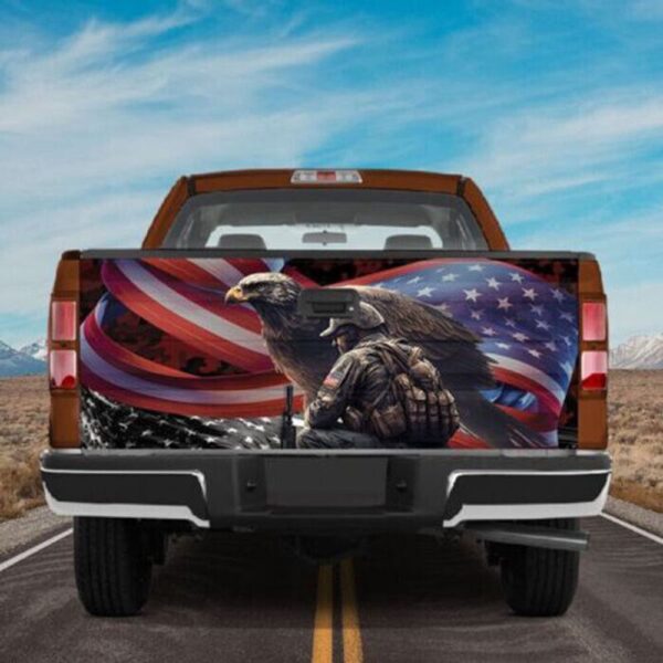 Veteran Tailgate Wrap, Veteran Patriotic Eagle American Truck Tailgate Decal Sticker Wrap Memorial Day Remembrance Day Decor