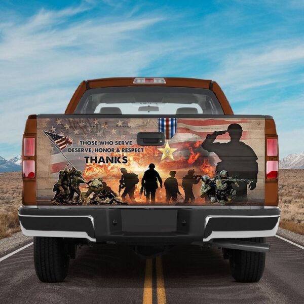 Veteran Tailgate Wrap, Veteran Truck Tailgate Wrap Sticker Those Who Serve Deserve Honor Respect Thanks Patriots Gifts