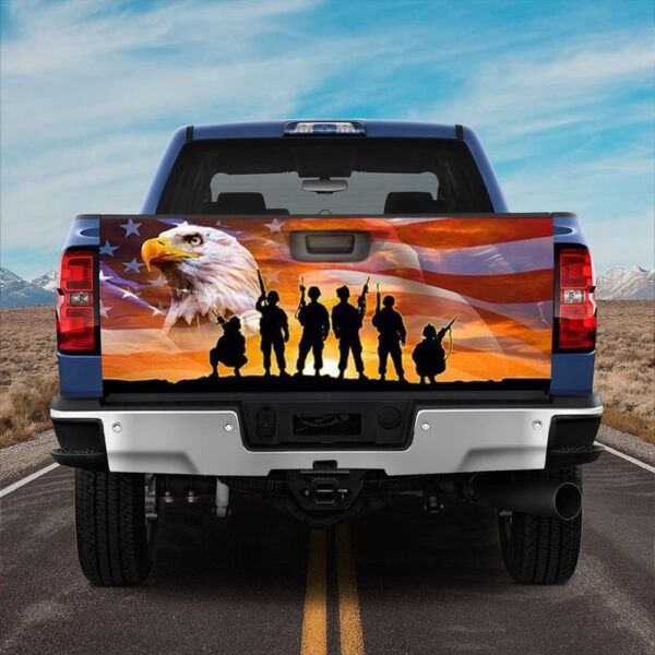 Veteran Tailgate Wrap, Veterans Truck Tailgate Decal Flying Usa Flag And Eagle Memorial Day