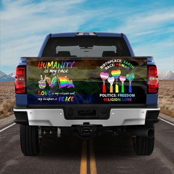 Veteran Tailgate Wrap, Vibes Humanity Is My Race Love Is My Religion Taligate Lgbt Pride Month Decor