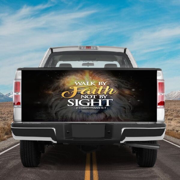 Veteran Tailgate Wrap, Walk By Faith Not By Sight Tailgate Wrap Lion Face Tailgate Wrap Lion Star Cover Car Decoration